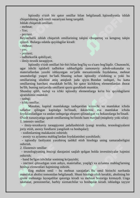 Iqtisodiy o’sishning mohiyati, asosiy tavsifnomasi va modeli. 5