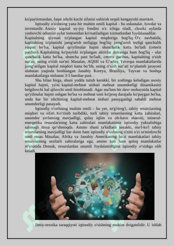 Iqtisodiy o’sishning mohiyati, asosiy tavsifnomasi va modeli. 7