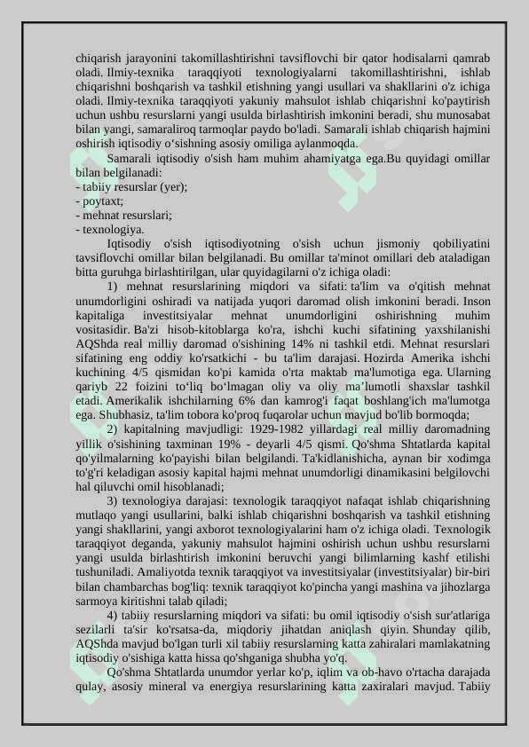 Iqtisodiy o’sishning mohiyati, asosiy tavsifnomasi va modeli. 8