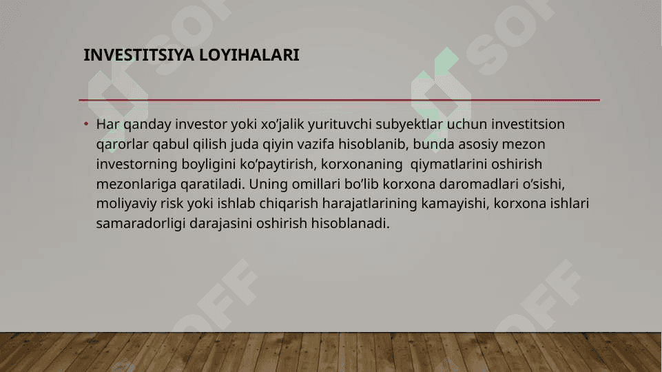 Investitsiya loyihalarining moliyaviy va iqtisodiy samaradorligini baholash 2