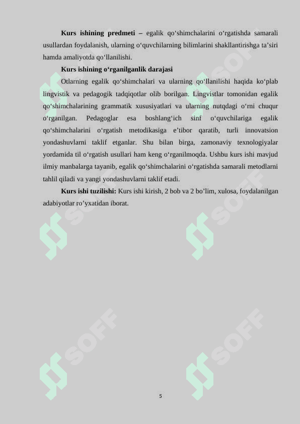 Boshlang’ich sinfda otlarning egalik qo’shimchalari bilan qo’llanishini o’rganishda samarali usullardan foydalanish 5