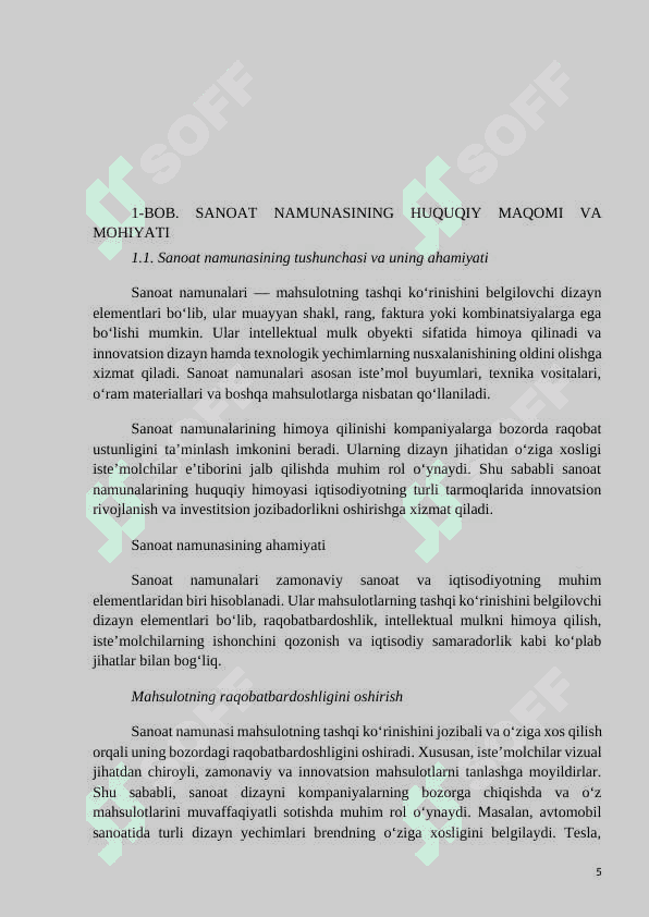 Mavzu: Sanoat namunasining patentga muvofiqligi shartlari 5