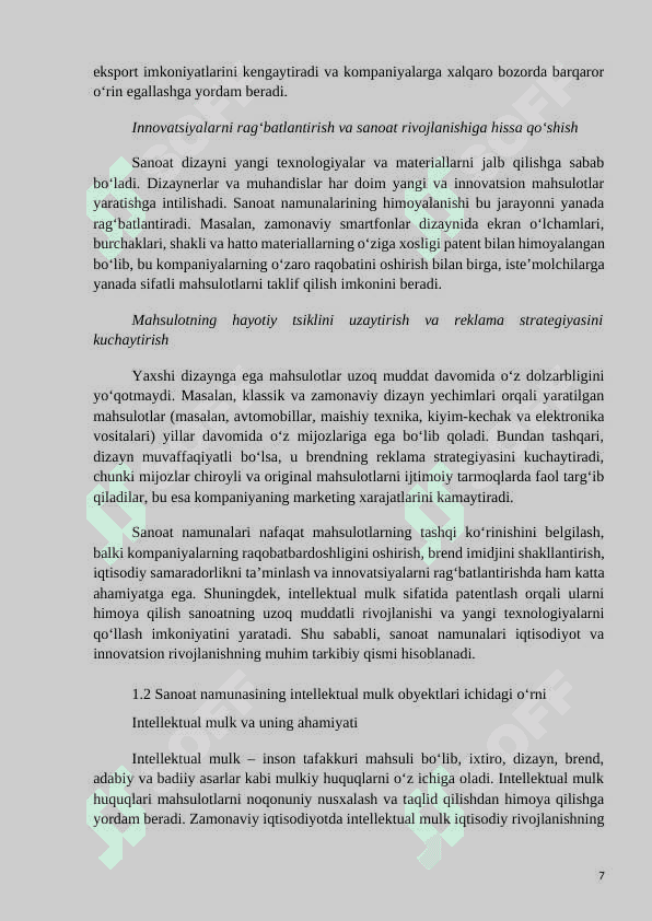 Mavzu: Sanoat namunasining patentga muvofiqligi shartlari 7
