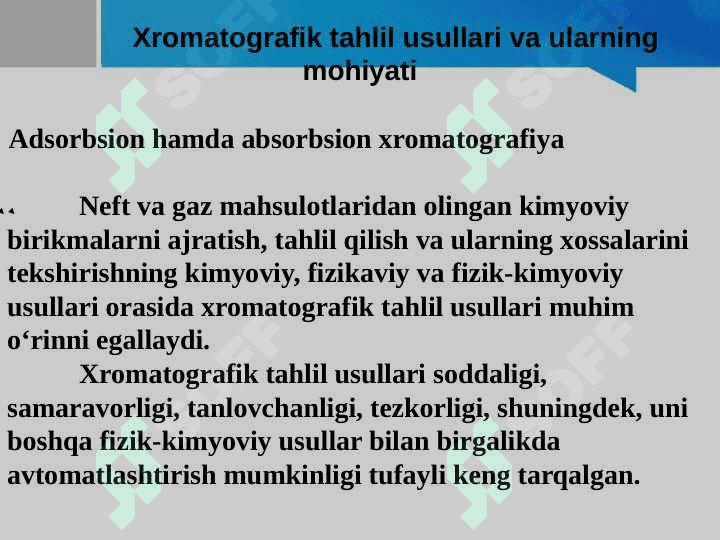 Miqdoriy tahlilning xromatografik usullari. Ion almashinish, gaz va yuqori samarali suyuqlik xromatografiyasi 3