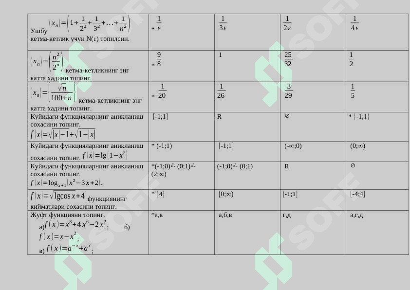 Matematik analiz 200 ta test 4