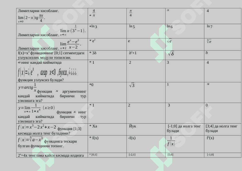 Matematik analiz 200 ta test 6