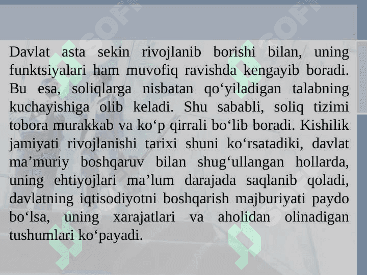 “Soliqlar va soliqqa tortish” faniga kirish 6