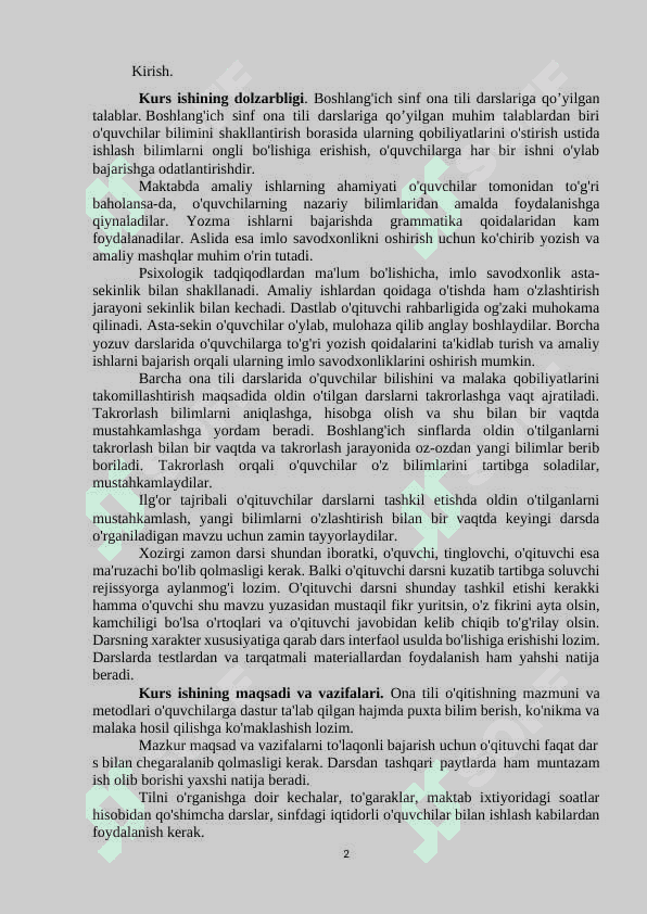 Boshlang`ich sinflarda ona tilidan o`quvchilarning mustaqil ishlari 2