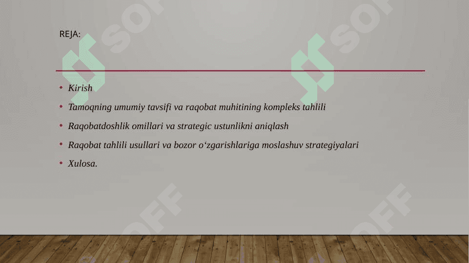 Tarmoqdagi umumiy vaziyat va undagi raqabotning umumiy tahlili 2