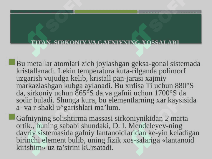 d-elementlari.Elementlarning yuqori oksidlanish darajasida birikmalarida turg’unlikni o’zgarishi. 7