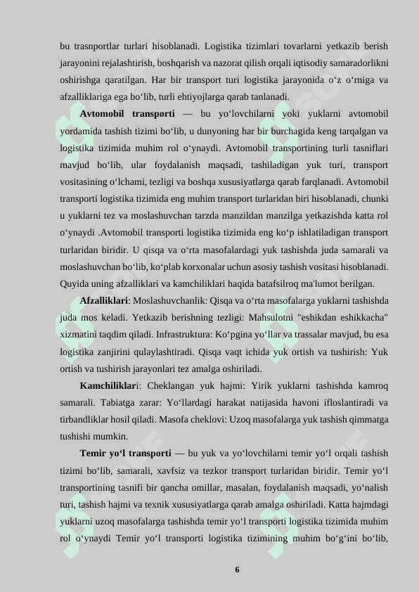 TRANSPORT  LOGISTIKASI: ENG SAMARALI TRANSPORT VOSITALARINI TANLASH USULLARI 6