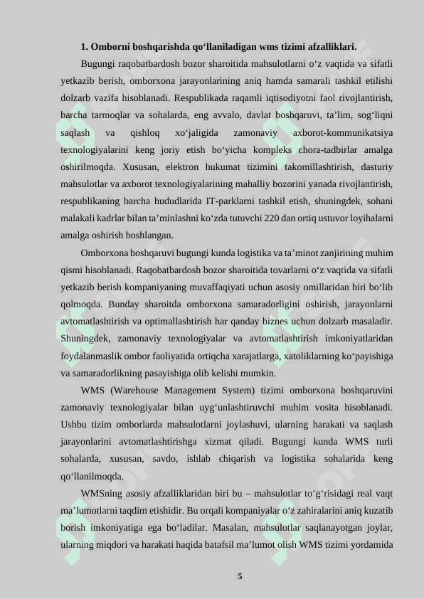 MAHSULOTLARNI SAQLASH VA OMBOR TIZIMLARINI OPTIMALLASHTIRISH 5