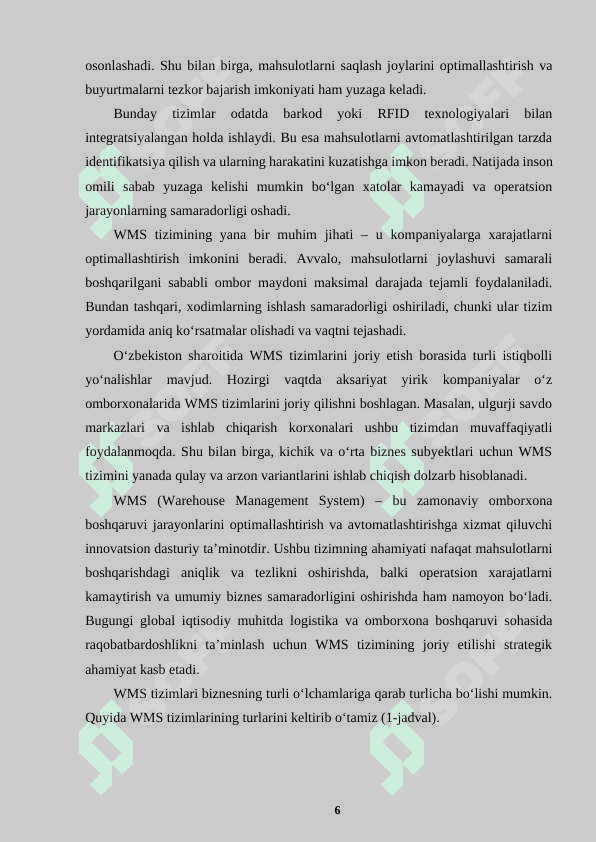 MAHSULOTLARNI SAQLASH VA OMBOR TIZIMLARINI OPTIMALLASHTIRISH 6