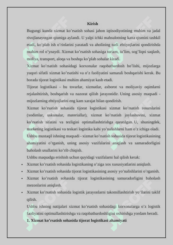 Xizmat ko’rsatish sohasidagi tijorat logistikasi amaliyoti. 3
