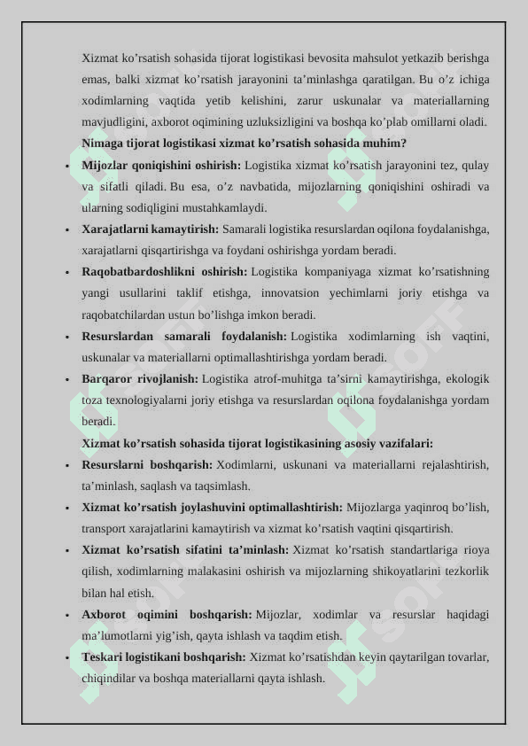 Xizmat ko’rsatish sohasidagi tijorat logistikasi amaliyoti. 4