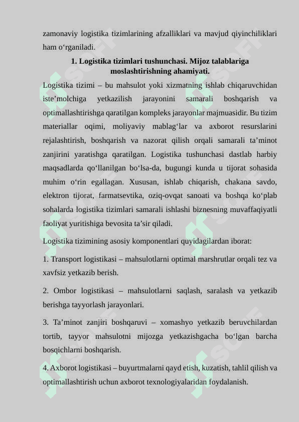 Mijoz talablariga ko’ra logistika tizimlarini moslashtirish 4