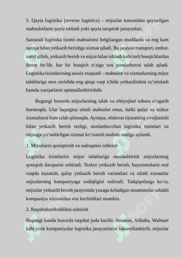 Mijoz talablariga ko’ra logistika tizimlarini moslashtirish 5