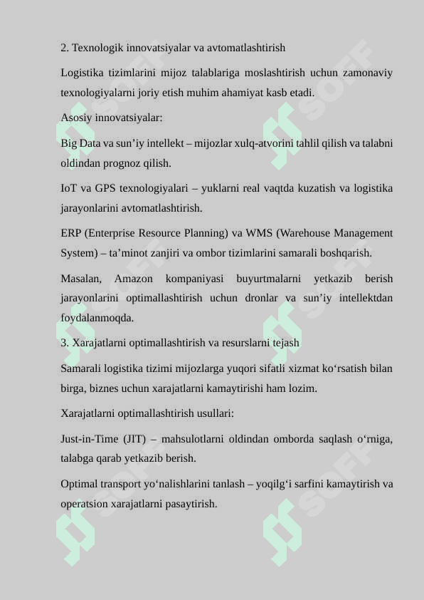 Mijoz talablariga ko’ra logistika tizimlarini moslashtirish 8