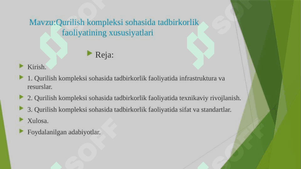 Qurilish kompleksi sohasida tadbirkorlik faoliyatining xususiyatlari 2