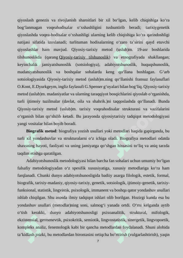 Adabiyotshunoslikdagi metodlar. 7
