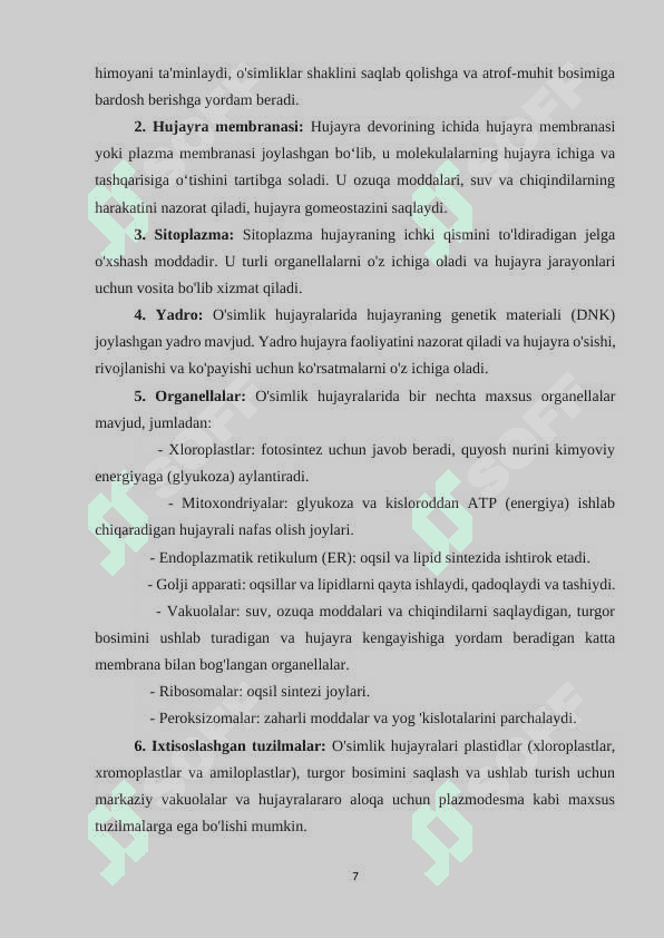 O’SIMLIK HUJAYRALAR 7