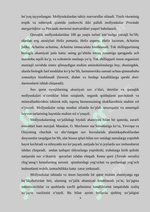 MOLYUSKALAR SISTEMATIKASI FILOGENIYASI EKOLOGIYASI 4
