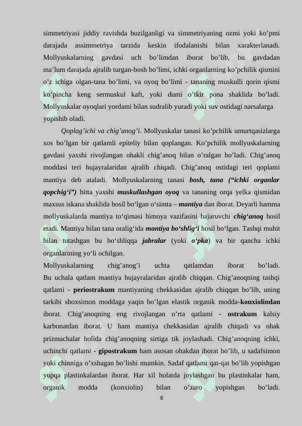 MOLYUSKALAR SISTEMATIKASI FILOGENIYASI EKOLOGIYASI 8