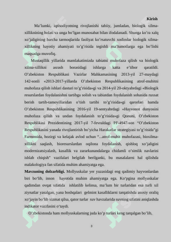 Mollyuskalar (Mollusca) tipi sistemetikasi, filogeniyasi va ekologiyasi. 3