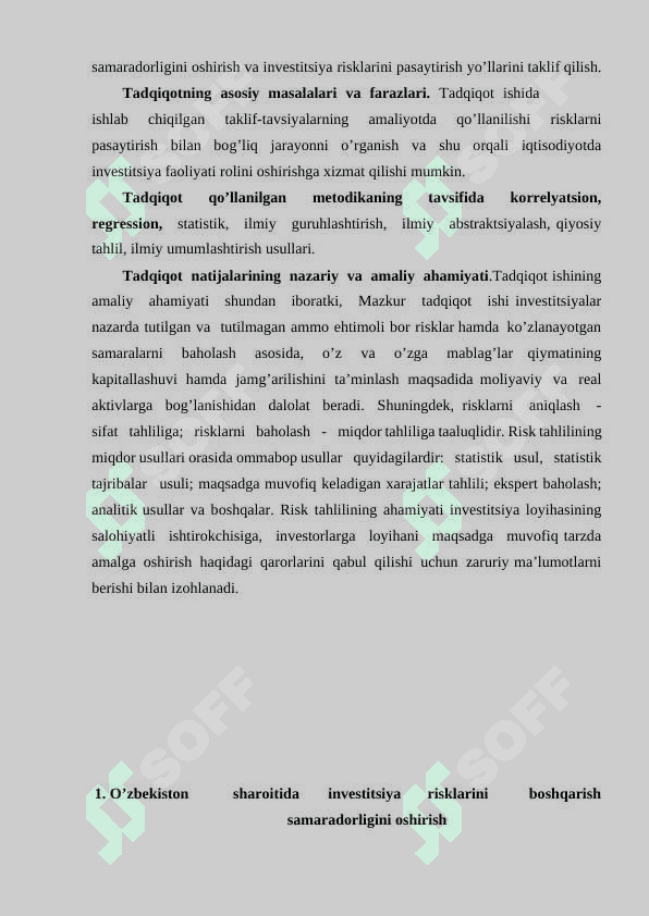 INVESTISIYA RISKLARINI BOSHQARISH SAMARADORLIGINI OSHIRISH 4