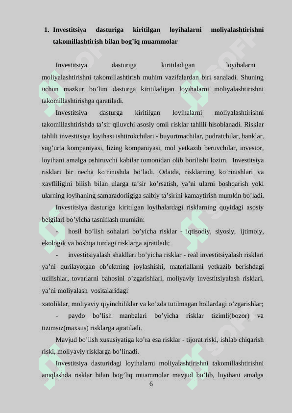 INVESTITSIYA DASTURIGA KIRITILGAN LOYIHALARNI MOLIYALASHTIRISH 6