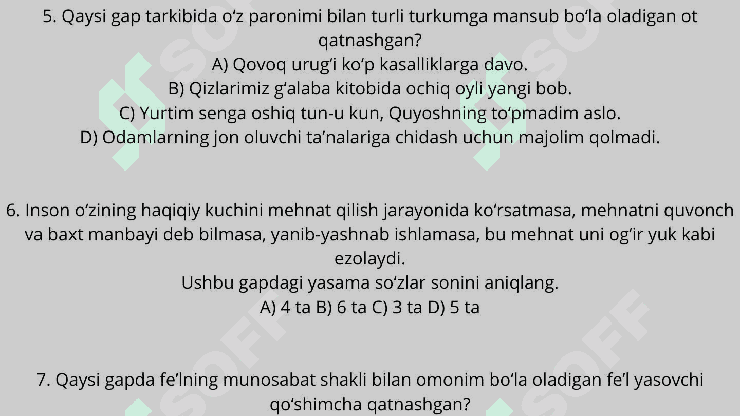 Ona tilidan testlar 3