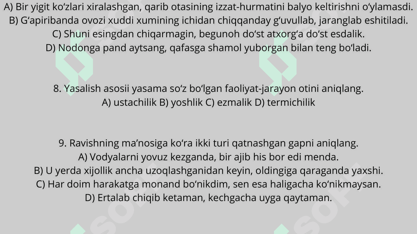 Ona tilidan testlar 4