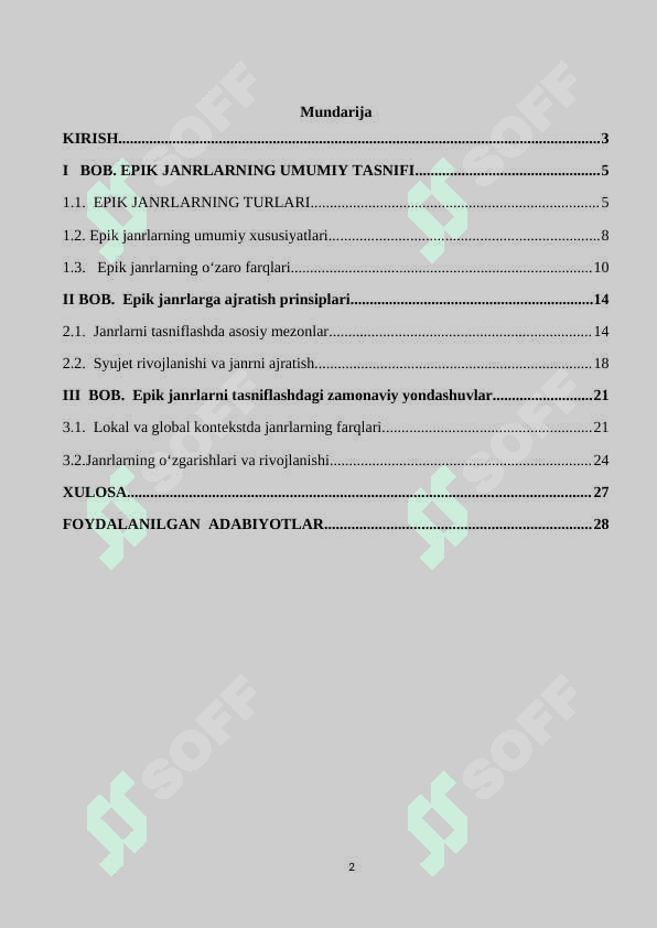 EPIK  TUR  JANRLARI, JANRLARGA  AJRATISH  PRINSIPLARI 2