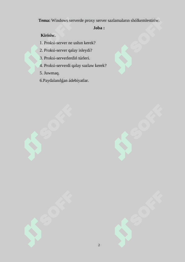 Tema Windows serverde proxy server sazlamaların shólkemlestiriw. 2