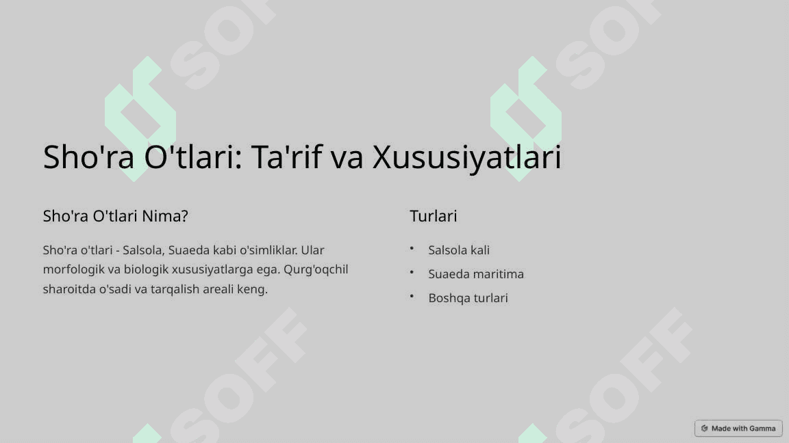Yaylovlarda uchraydigan bir yillik sho'rao'tlarni o'g'itlash 2