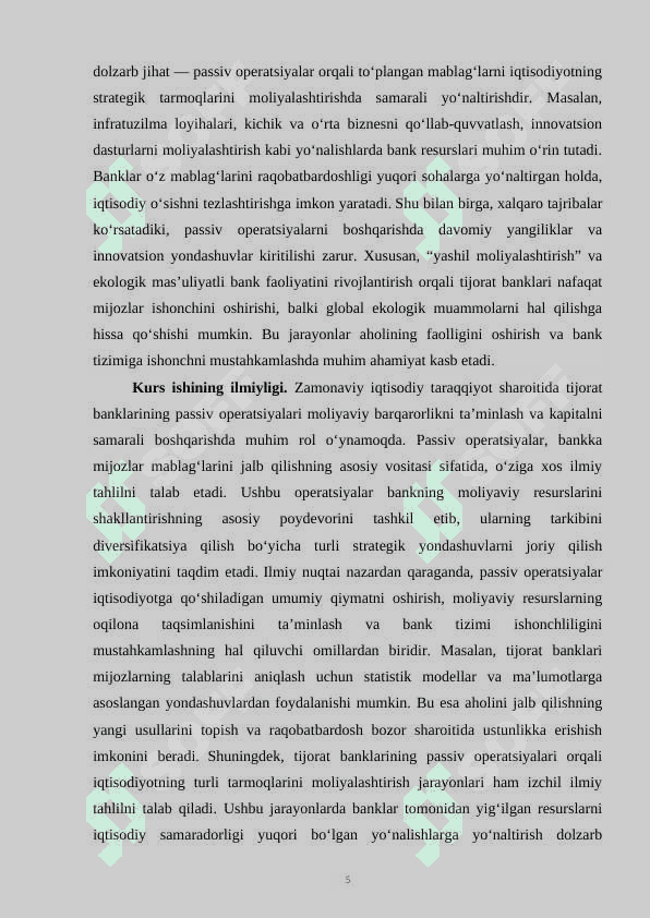 Tijorat banklari faoliyatida passiv operatsiyalari  tarkibi. KURS ISHI 5