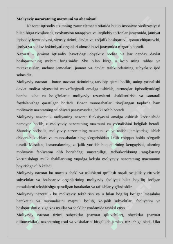 Moliyaviy nazoratni tashkil etish 2