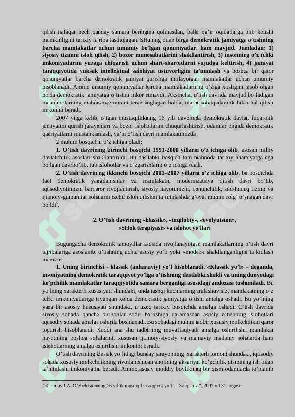 O’ZBEKISTONDA DEMOKRATIK JAMIYAT BARPO  QURISHDA O’TISH DAVRI VA TARAQQIYOT BOSQICHLARI 8