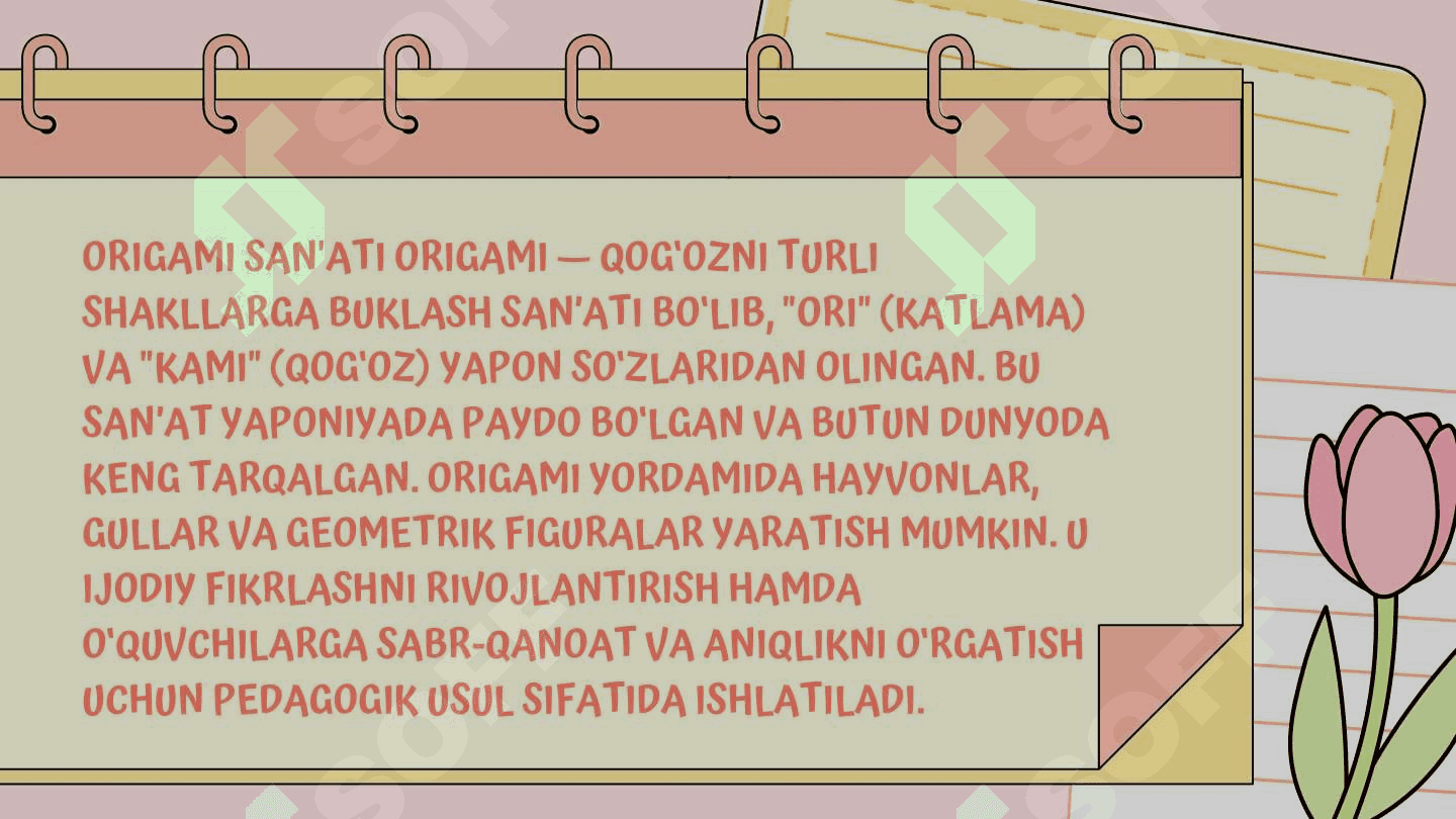 Origami, Applikatsiya, Pape-mashe va Kashtachilik yuzasidan taqdimot 4