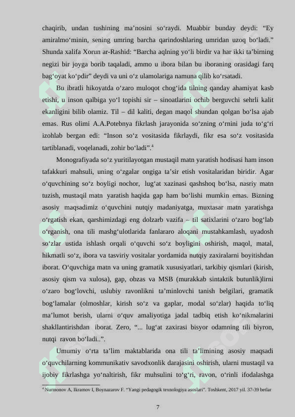 Ona tili darslarida matn ustida ishlash 7