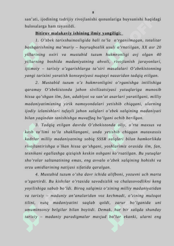 XX – asrning 50 – 80 – yillarda O’zbekistonda madaniy hayot 8