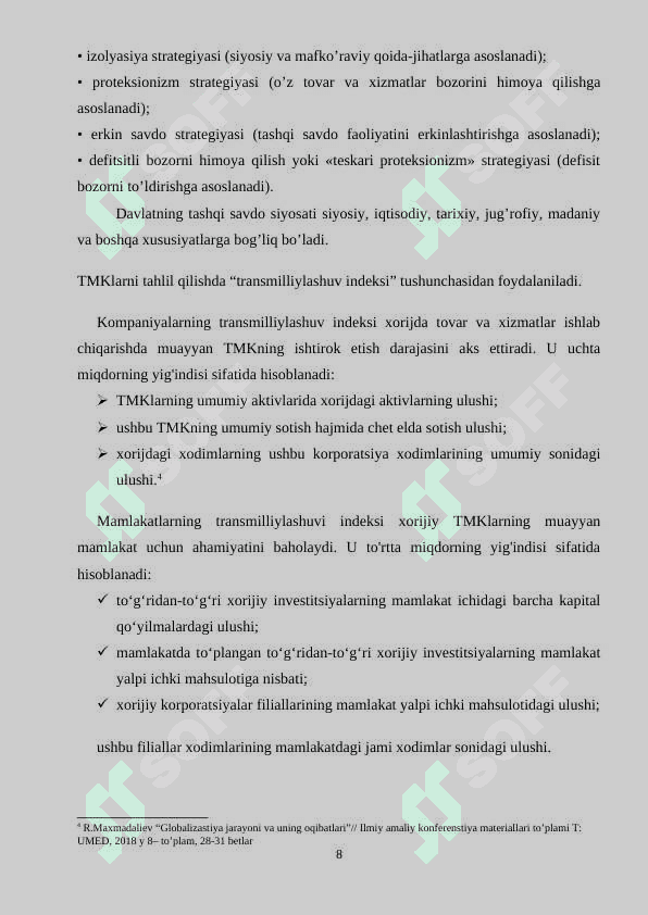 Globalizatsiya sharoitida ochiq savdo va protektsionizmning o`zaro nisbatlari 8