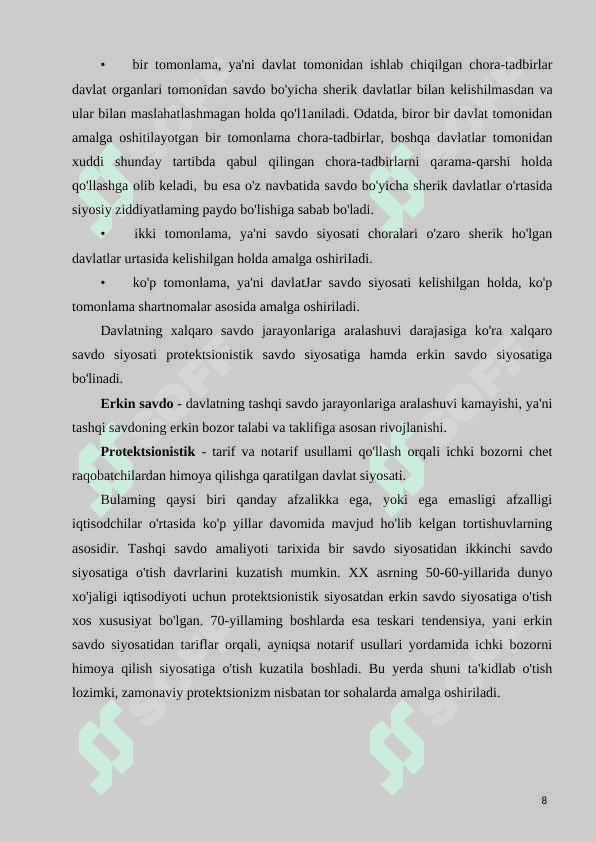O’ZBEKISTON RESPUBLIKASINING TASHQI SAVDO SIYOSATI 8