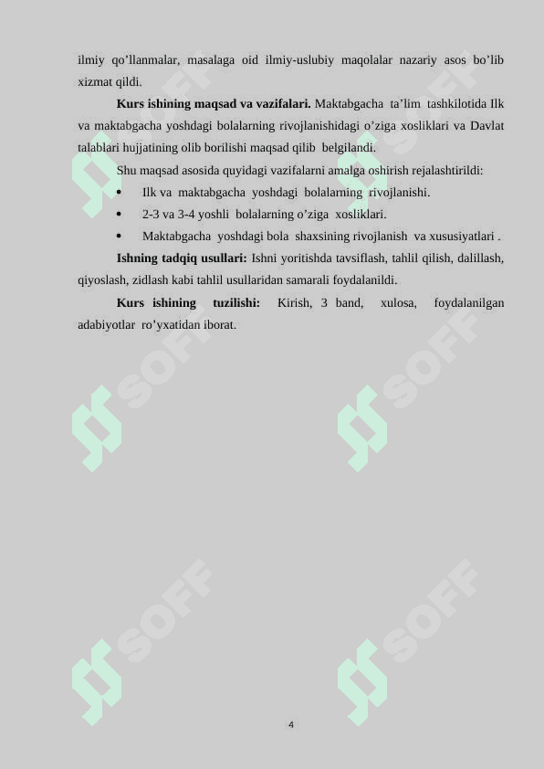 “Maktabgacha yoshdagi bolalarning rivojlanishi va ta’lim-tarbiyaning o’ziga xosligi 4