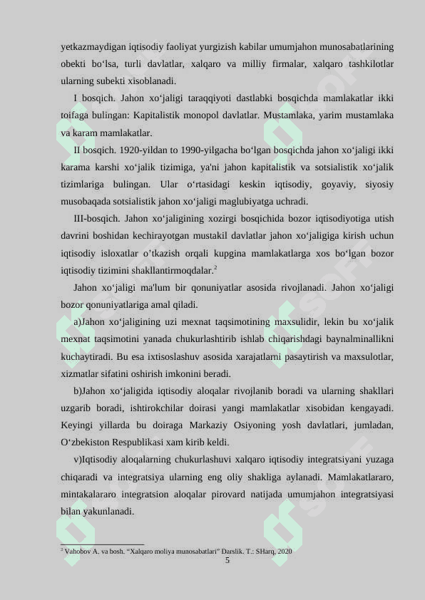 Jahon xo’jaligining shakllanishi va rivojlanishi 5