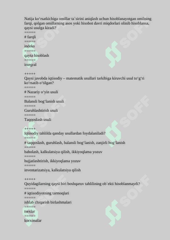 Iqtisodiy tahlil Yakuniy savollar javobi Sessiya savollari 7