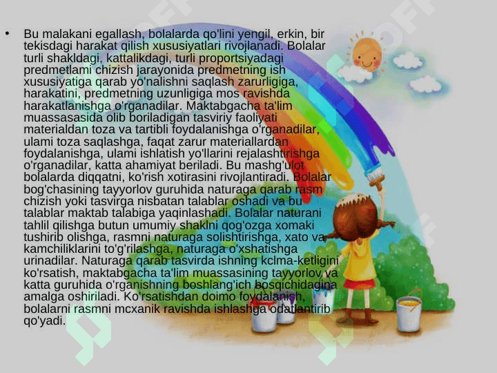Maktabgacha yoshdagi bolalarni har tomonlama rivojlantirishda  tasviriy faoliyatning ahamiyati 7