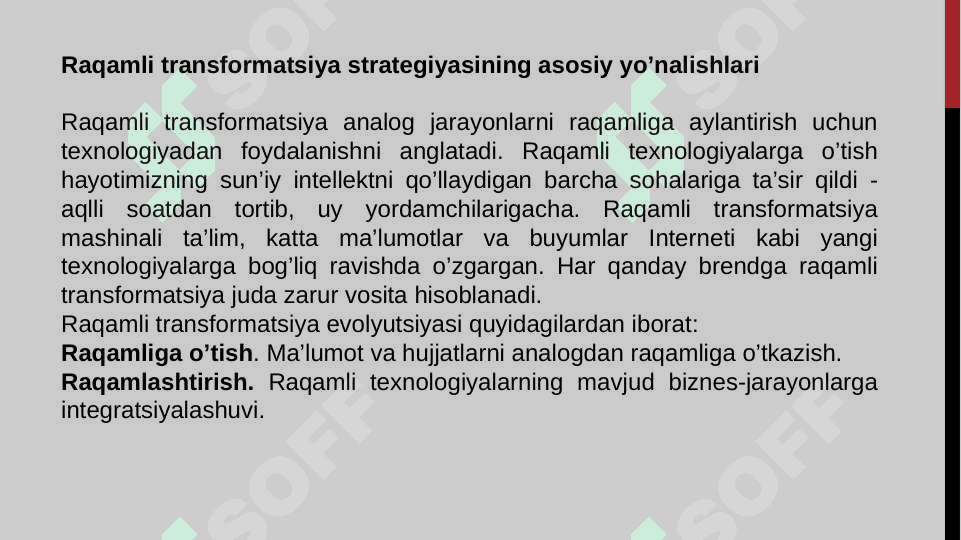 Raqamli transformatsiyalarni yo’nalishlari 2