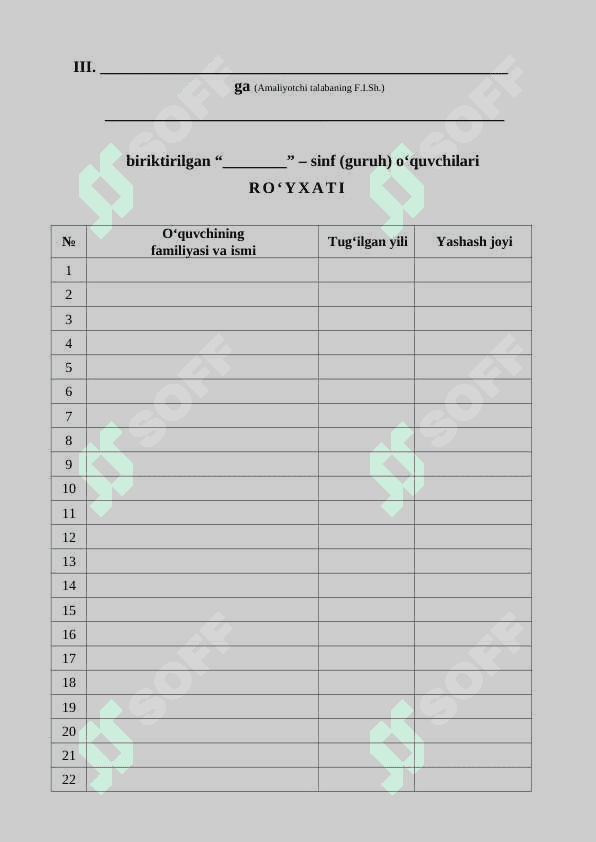amaliyot kundaligi sirtqi ta'lim uchun 5