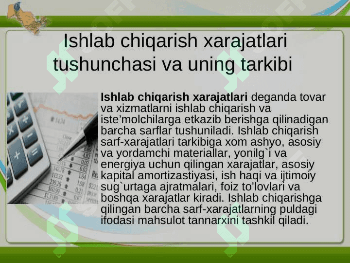 ISHLAB CHIQARISH XARAJATLARI 2